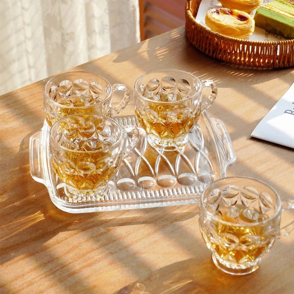 一盘四杯家用无铅玻璃杯盘套装客厅轻奢高档透明创意花茶杯玻璃盘