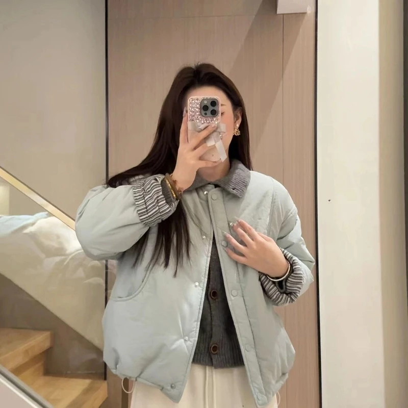 2024秋冬新款韩版宽松百搭圆领棉服外套韩系穿搭加厚保暖棉衣