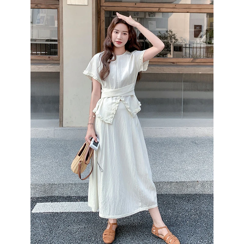 法式设计感小众套装女夏季2025新款爆款洋气花边上衣半身裙两件套