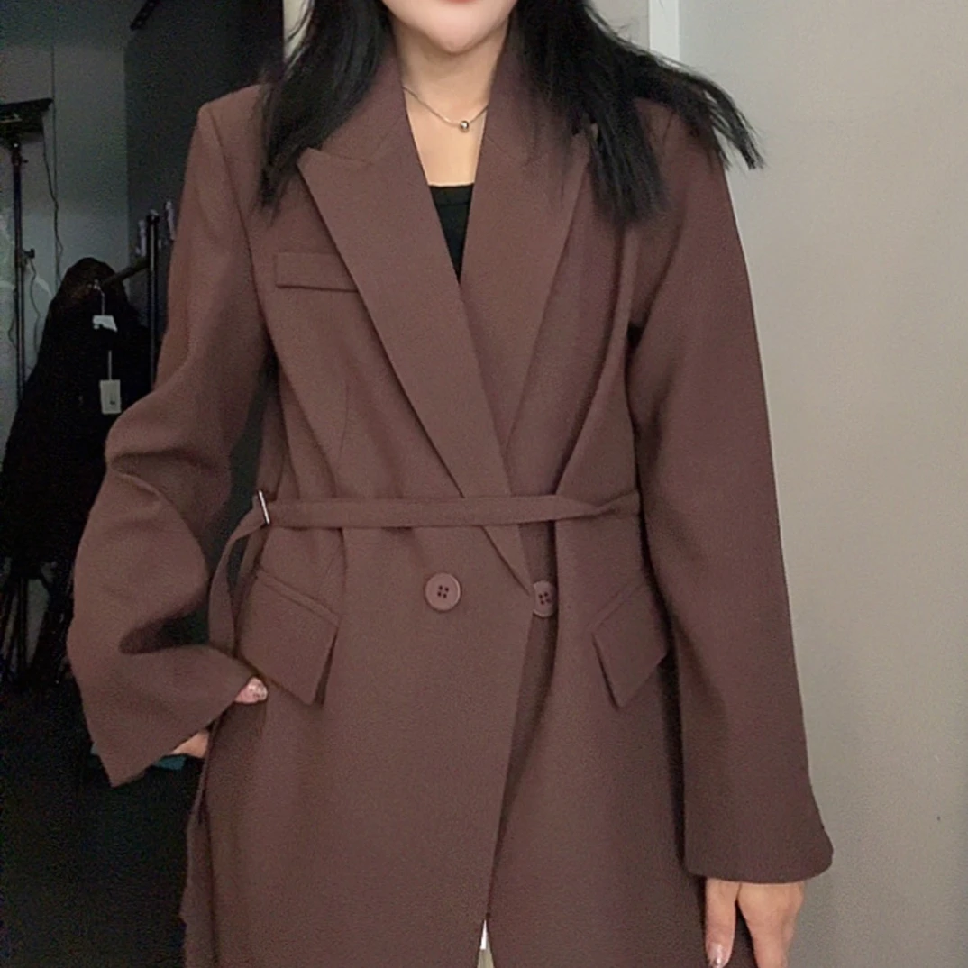5199#韩系高级感西装领系带宽松气质外套适合秋冬季节