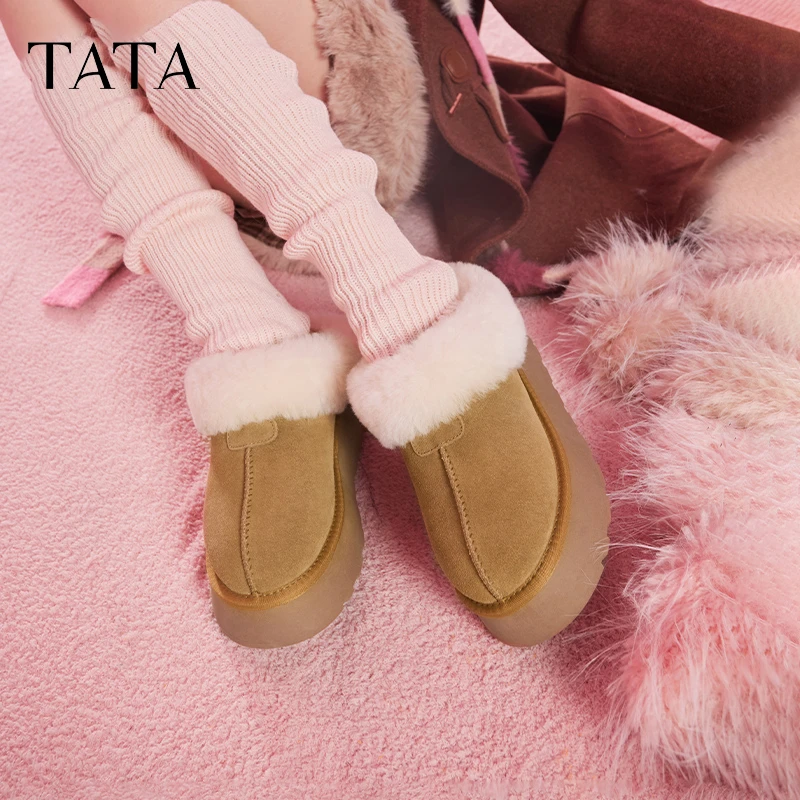 TATA他她牛奶面包雪地靴女靴子加绒厚底棉鞋WDX17DM3