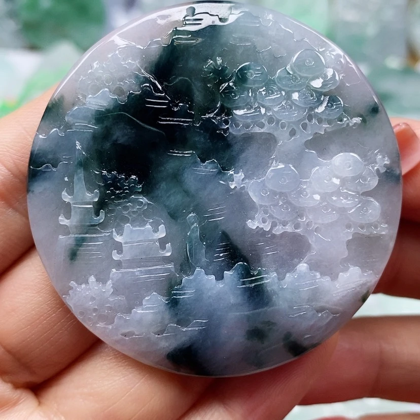 【闪购商品】翡翠颈饰未镶嵌天然翡翠A货山水牌