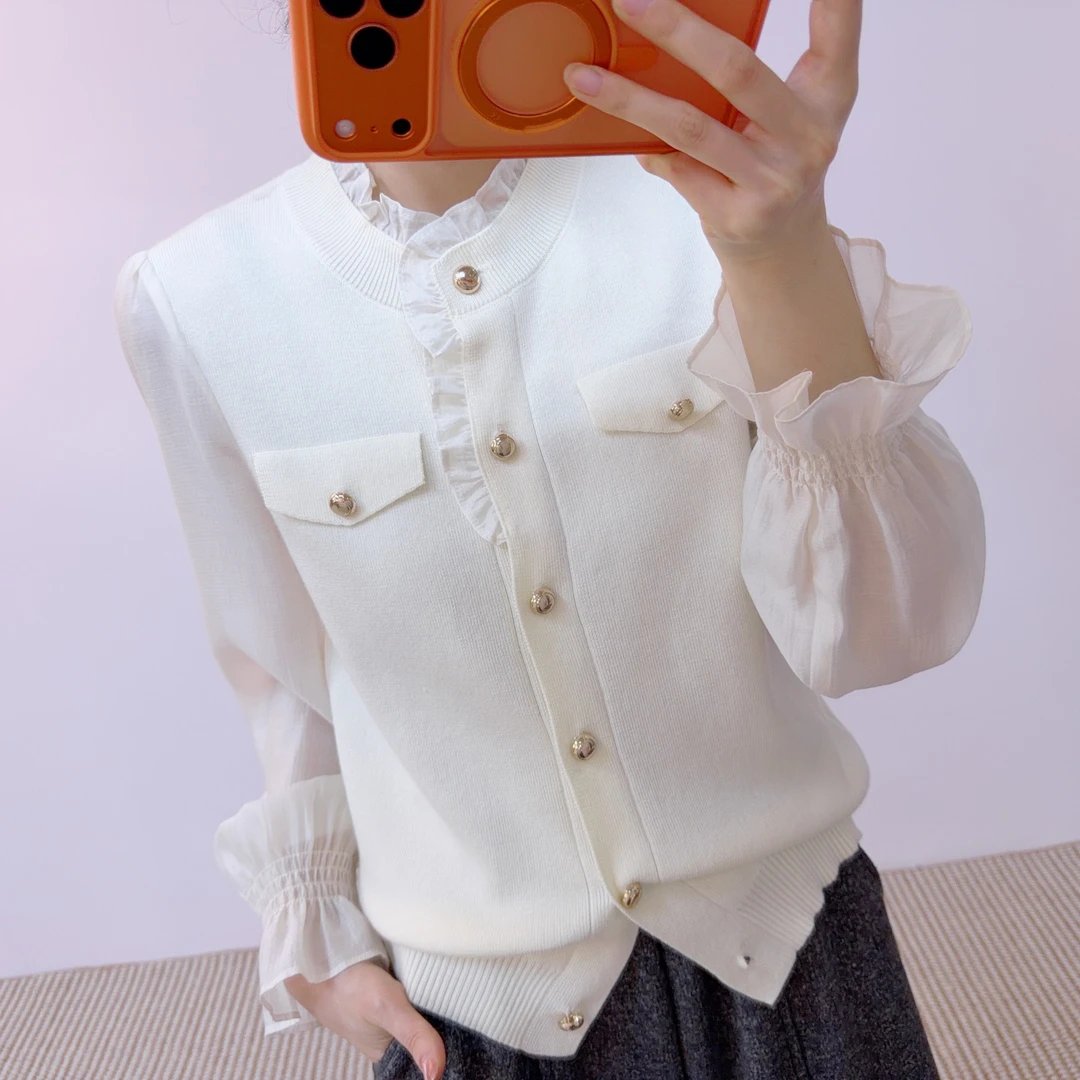 002时尚百搭拼接假两件甜美减龄温柔套头短款针织衫25S1002/GP