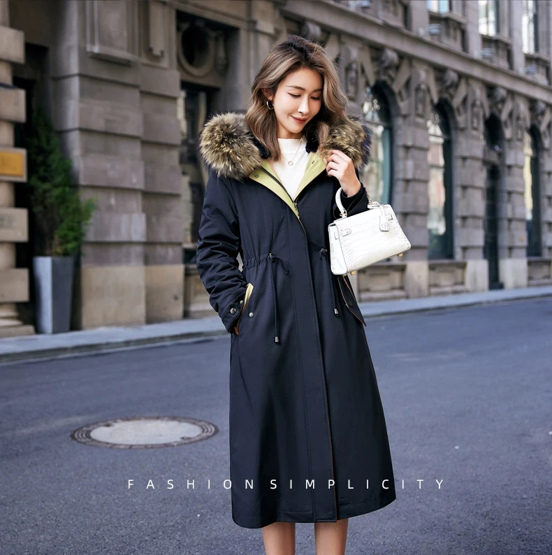 女款冬季休闲气质派克服2024冬貉子毛领可摘卸兔毛内胆派克服大衣