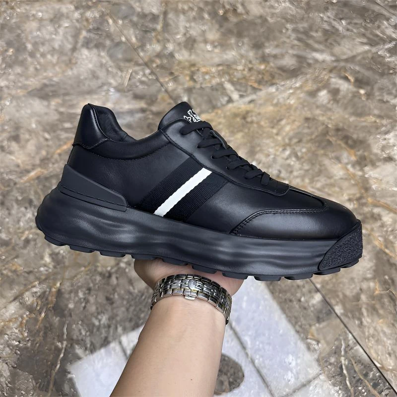 男鞋2025年秋季新款运动皮鞋头层牛皮厚底增高百搭透气时尚休闲鞋