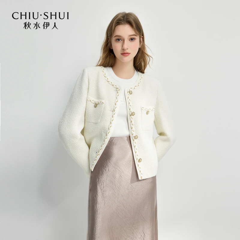 秋水伊人圆领H型短外套2025春新款女休闲简约短上衣625101B070328