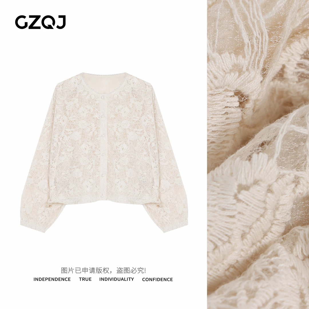 广州琴姐【波斯星图】欧若风宽松亮片长袖短款蕾丝外套上衣女21050