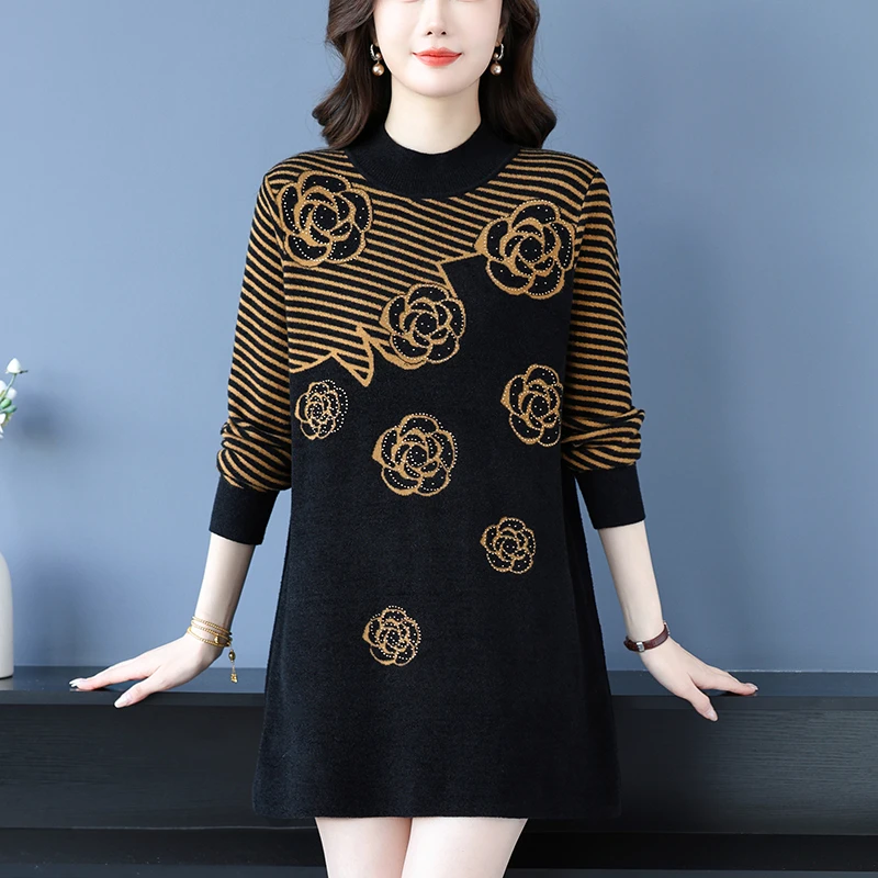 女士打底衫2025新款洋气中长款遮屁股上衣显瘦洋气妈妈装毛衣大码