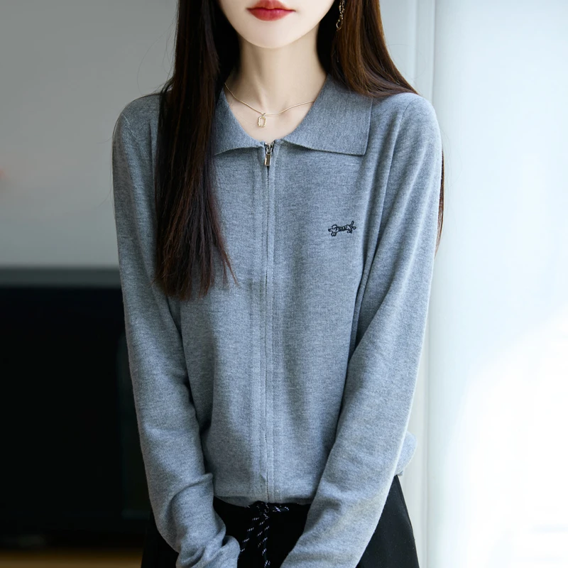 POLO领开衫款女秋季冬季毛针织衫洋气毛衣港风御姐风上衣春秋