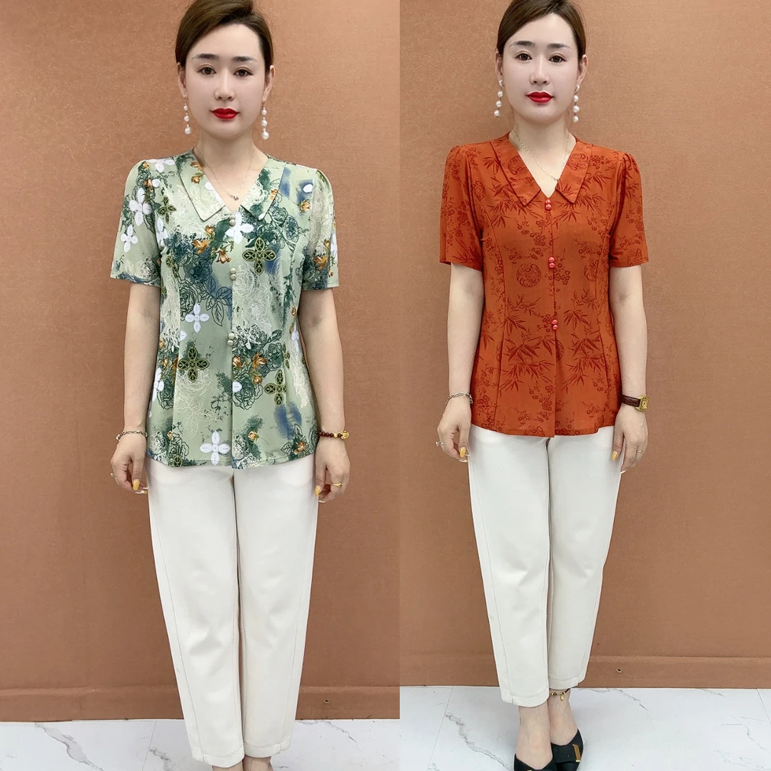 2025夏季新款妈妈装减龄宽松休闲时尚洋气百搭显瘦T恤小衫大码衣