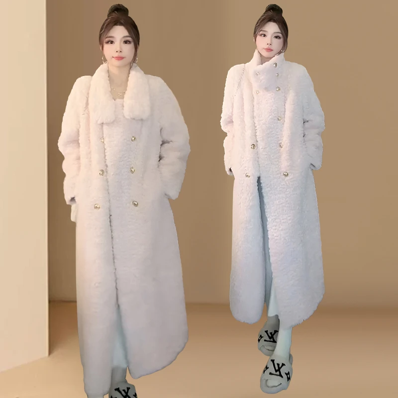 2025秋冬新款过膝中长款立领毛毛外套小香风皮毛一体加厚大衣女装