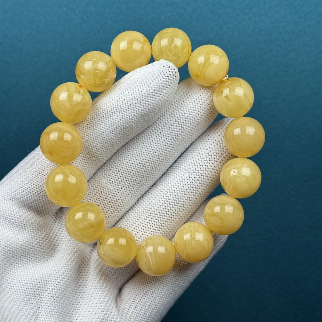 D88-19天然原矿蜜蜡【瑕疵特价】圆珠手串13.5mm支持复检假一罚十