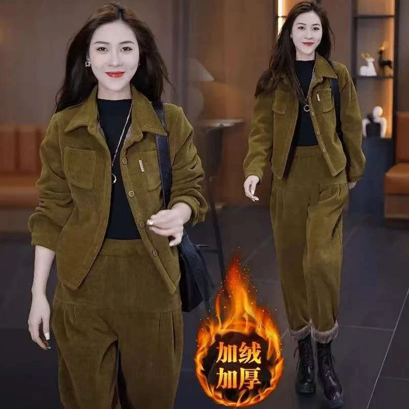 秋冬加绒极简风休闲风时尚套装