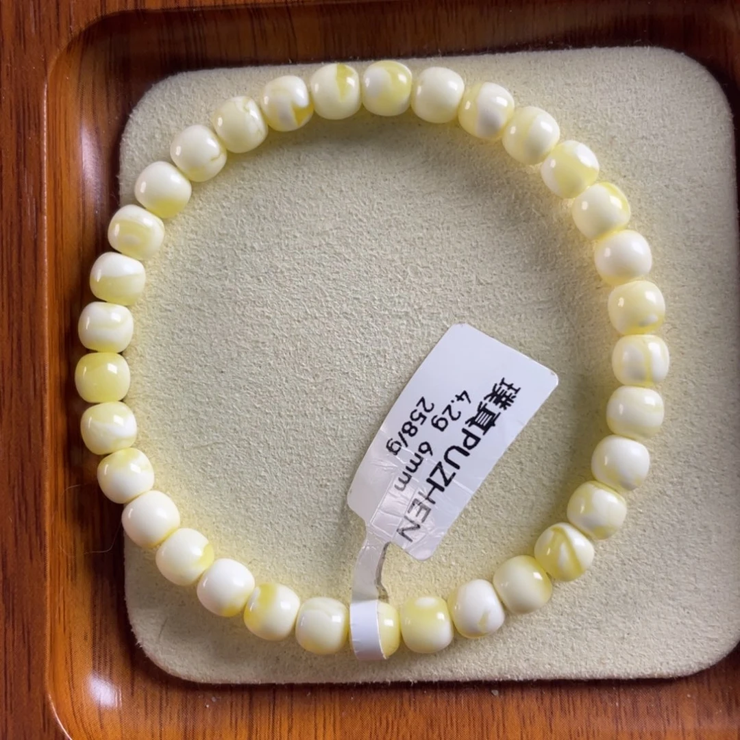 琥珀未镶嵌手链6mm奶瓷白浓蜡妖花