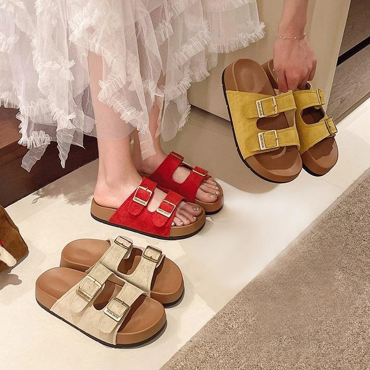 【婷婷专属】时尚百搭厚底增高露趾沙滩博肯凉拖鞋2357 跟高3.5CM