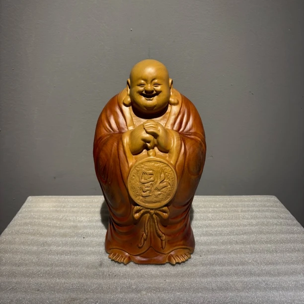 福到小弥勒实木工艺品中式装饰小弥勒佛福到家木雕