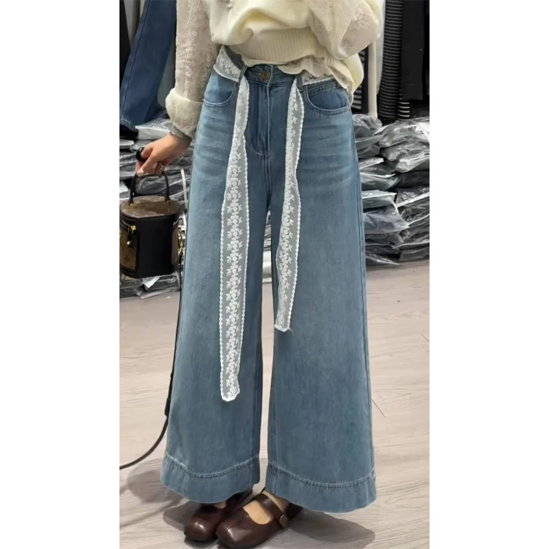 艾塔莉阔腿裤春季女子牛仔裤胖mm休闲显瘦时尚百搭宽松小个子微喇