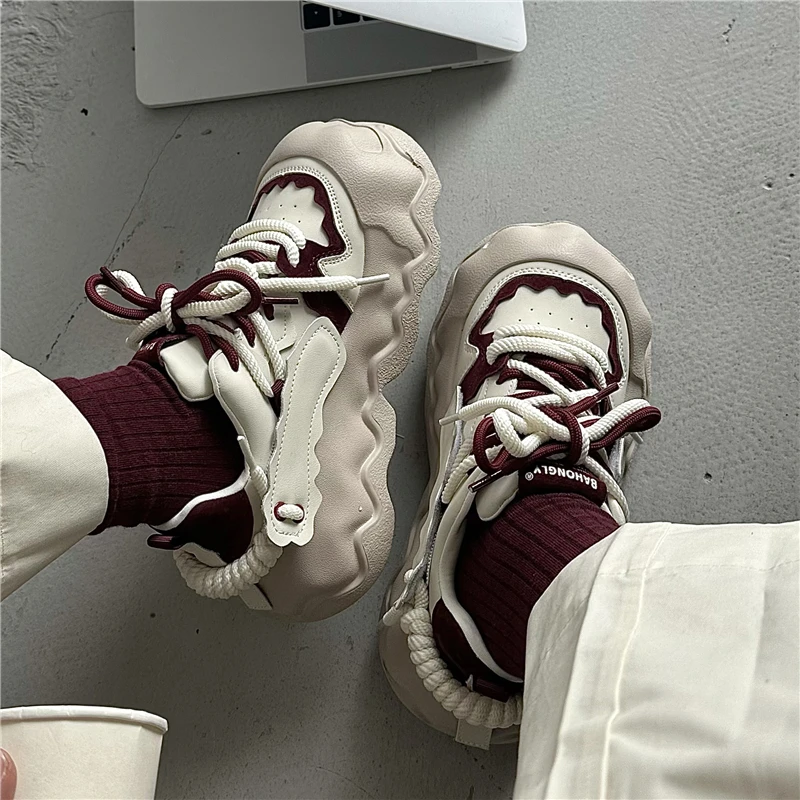 栢香妮BAHONGLY爆款丑萌老爹鞋女2025春季新款厚底增高大头面包鞋