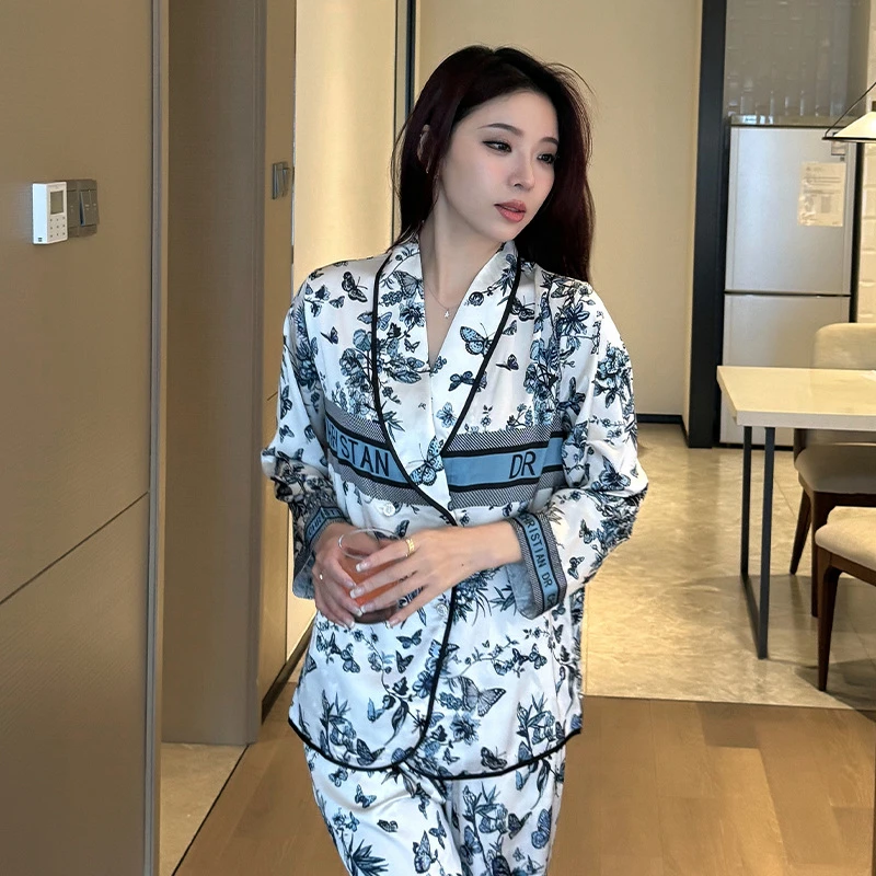 【187】长袖五件套家居服丝质套装丝款睡衣秋冬上新可外穿-24014