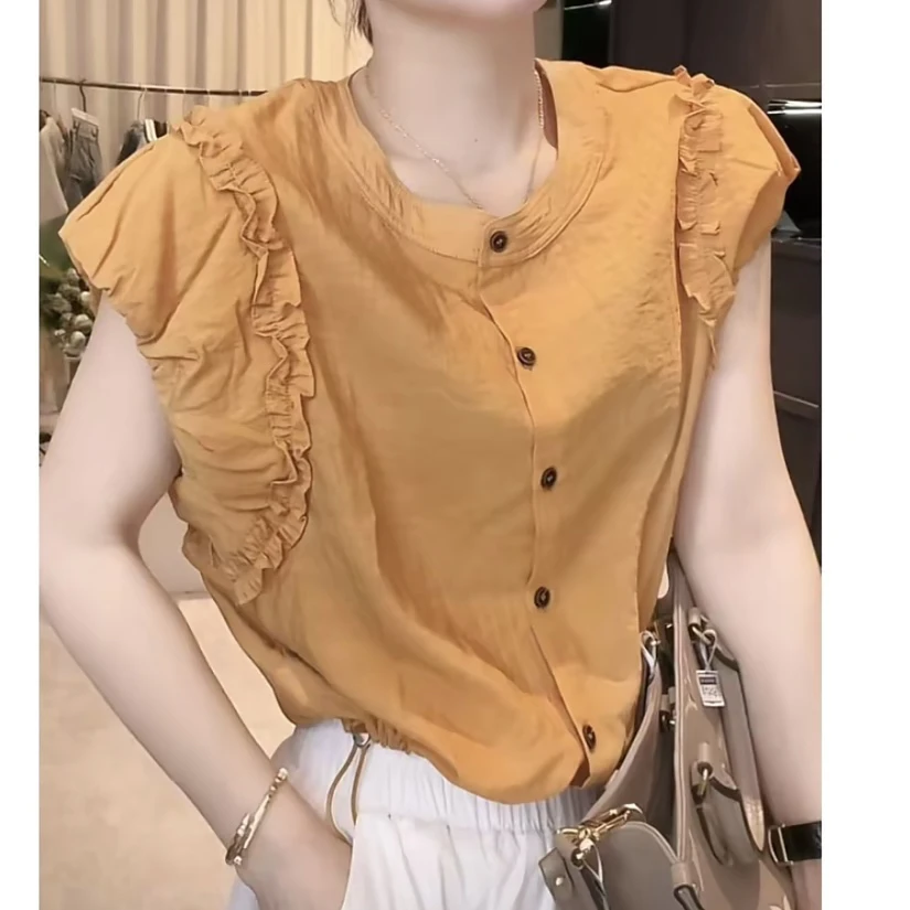 欧货爆款独特超好看上衣轻奢高级感减龄洋气设计感百搭无袖衬衫女