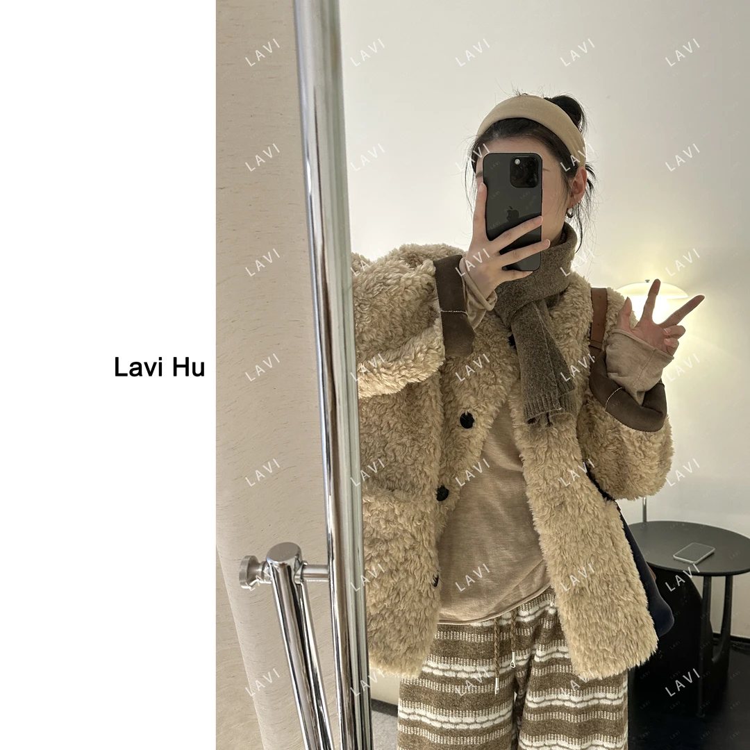 LAVI HU【冬令时】保暖长袖韩版女圆领毛毛外套LW5242