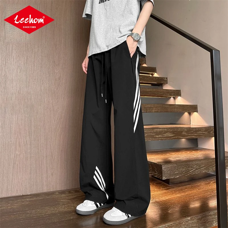 LEEHOM青少年松弛感男装潮牌休闲裤秋季美式斜切垂感百搭直筒长裤