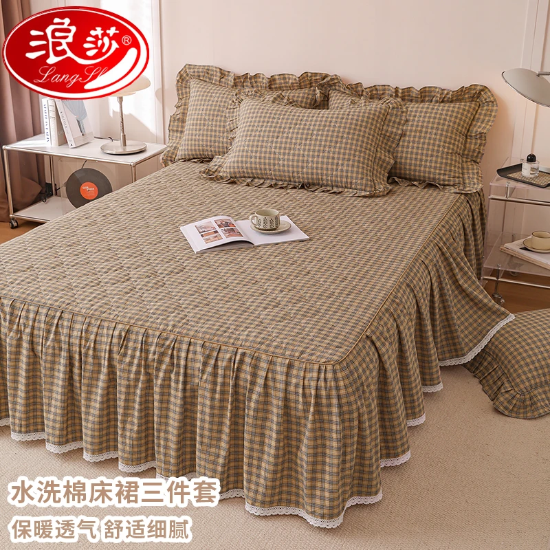浪莎纯棉床裙单件全棉床罩床裙款时尚高端床裙罩加厚夹棉四件套