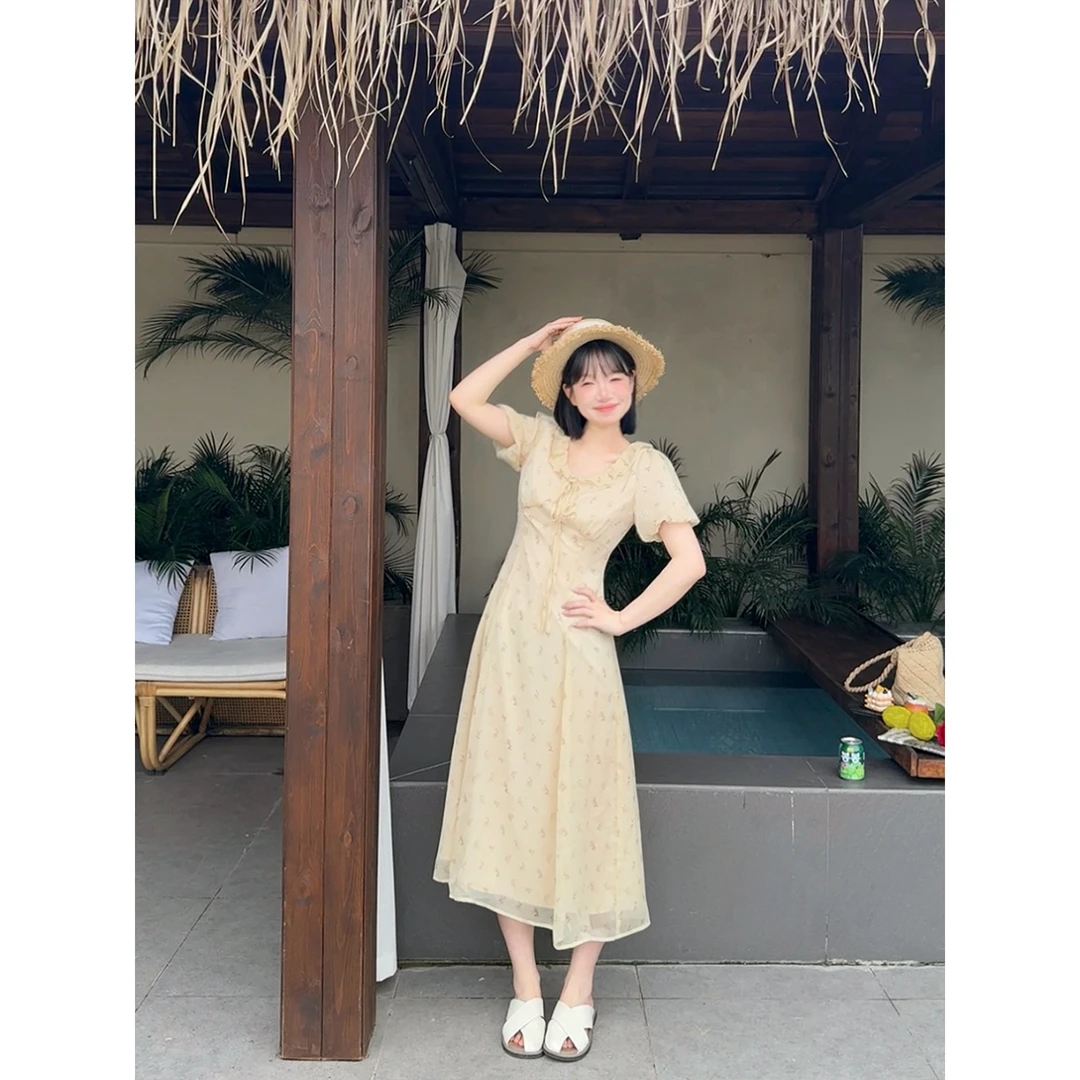 瞌睡兔定制【清苍】琉璃月光 碎花显瘦初恋收腰连衣裙243630