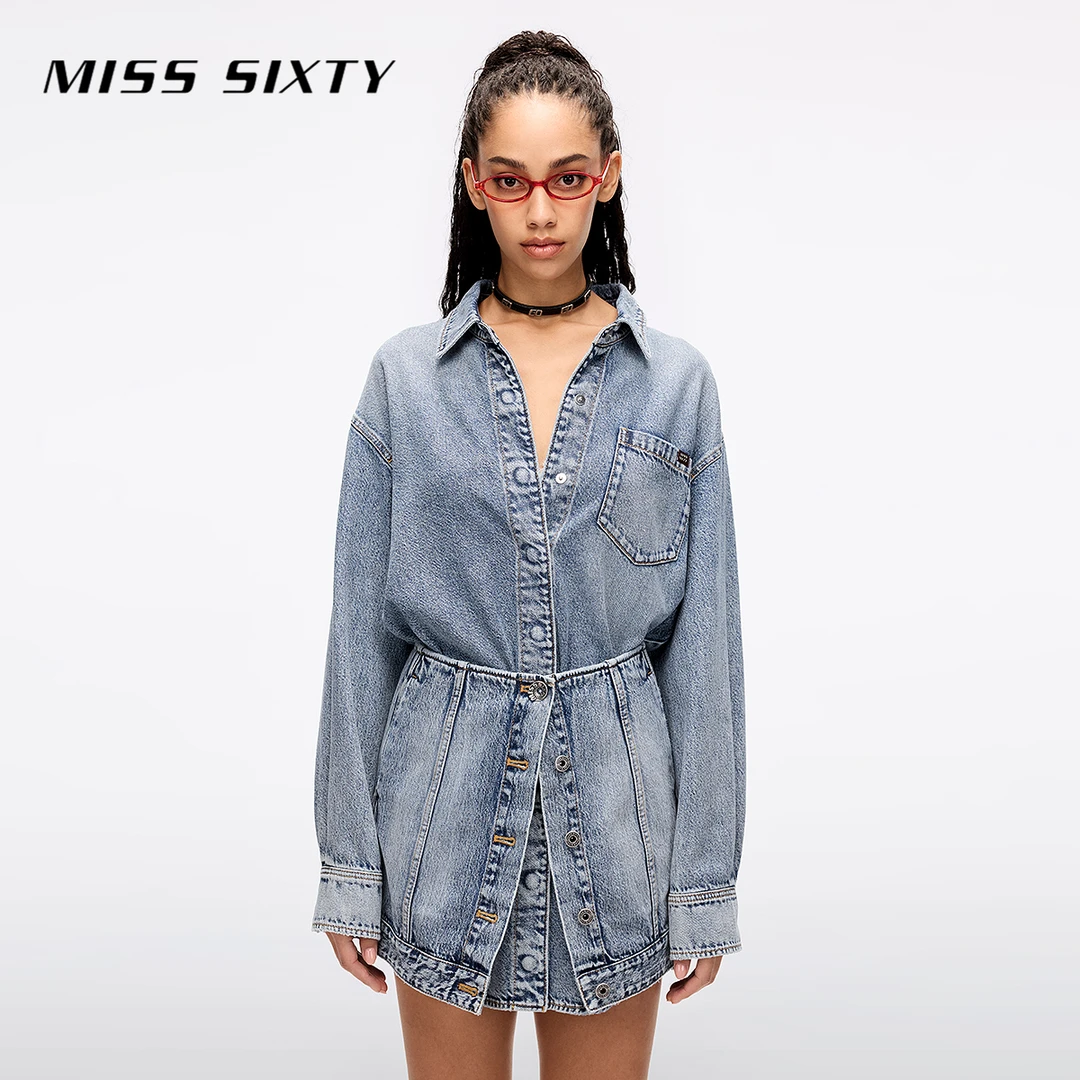 Miss Sixty2025夏季新款牛仔连衣裙女长袖含醋酸三件式复古风休闲
