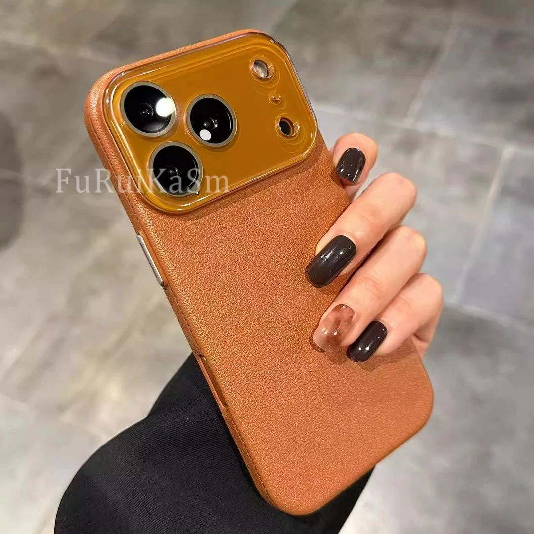 高级感复古荔枝皮纹pc适用iPhone17promax手机壳时尚16pro防摔15