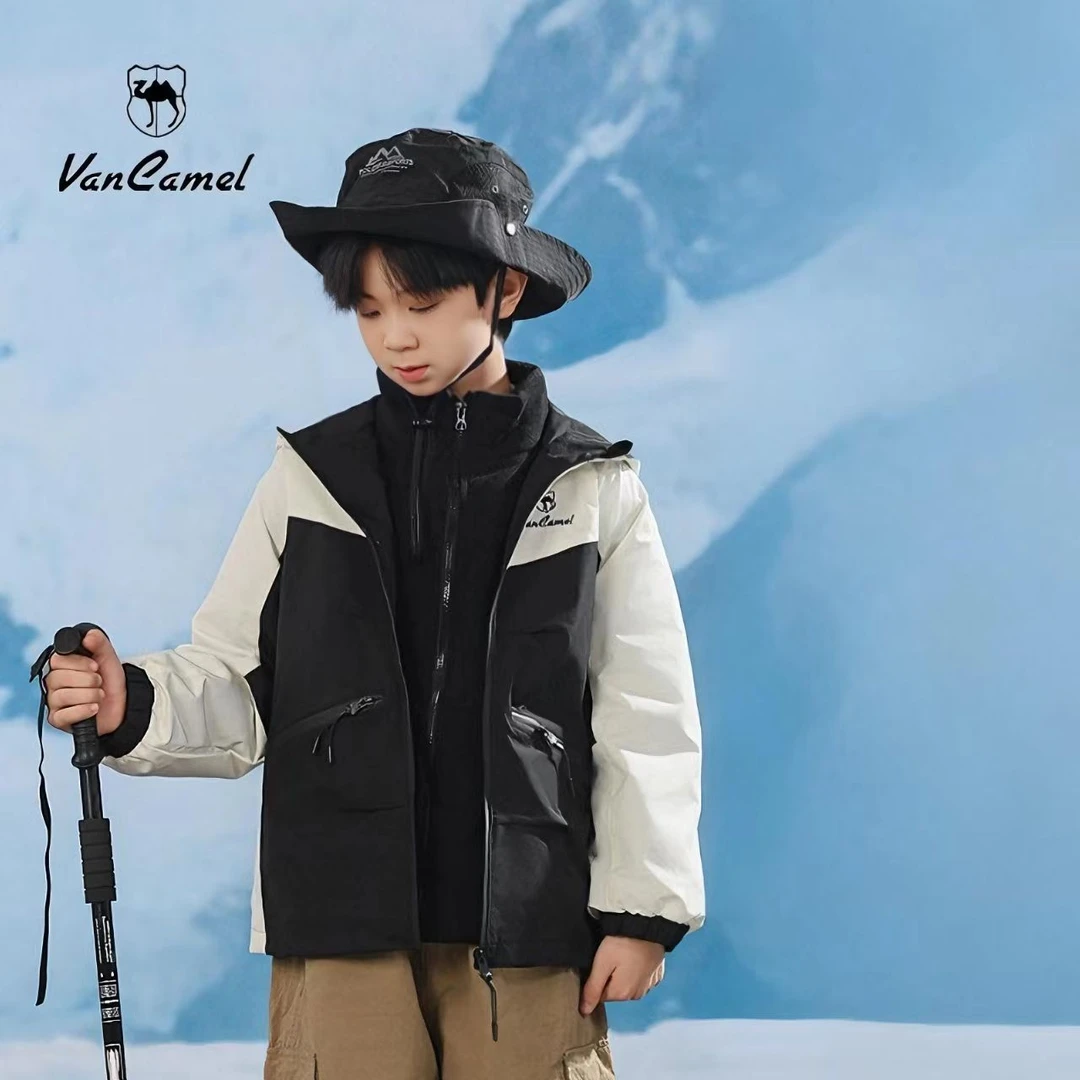 VANCAMEL/西域骆驼春季新款防风外套户外男童儿童三穿拼接