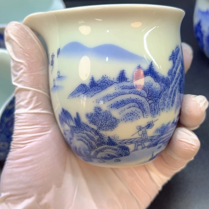瓷片白青花富春山居图公道杯