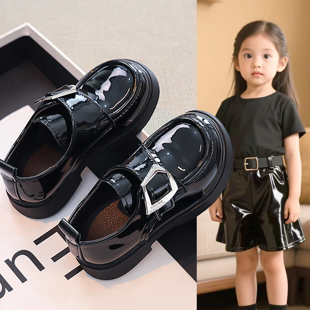 女童防滑休闲皮鞋黑皮鞋演出礼服鞋女孩漆皮花童主持人儿童鞋子