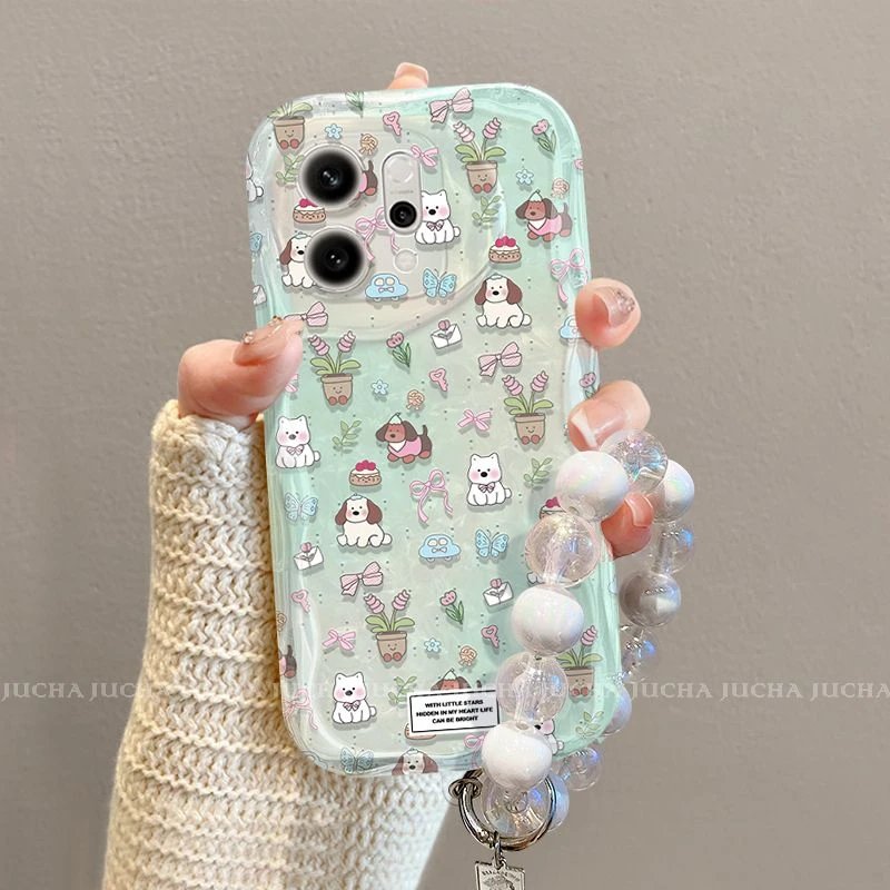 薄荷绿西高地适用苹果16plus手机壳带挂链oppofindx8小众荣耀400