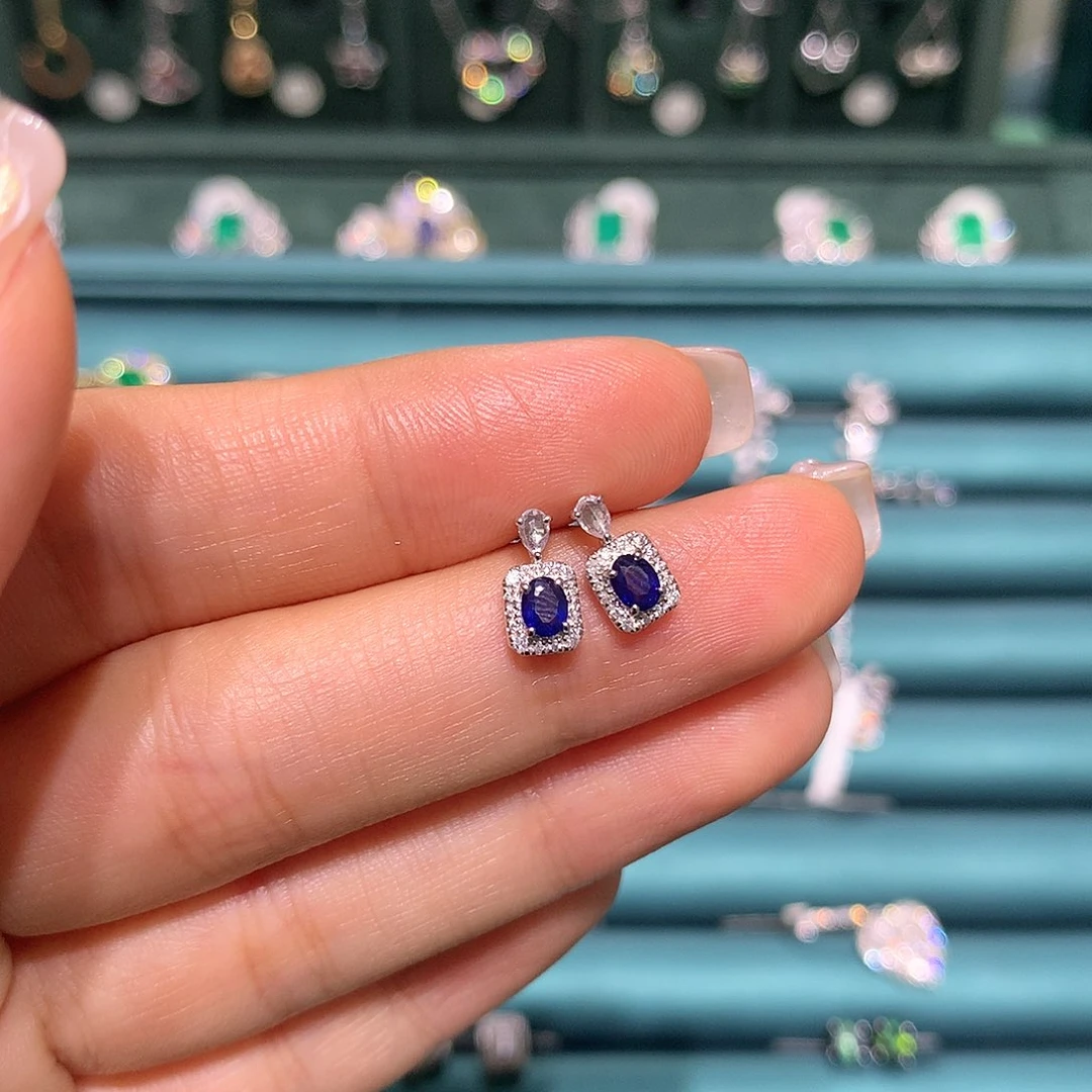 蓝宝石耳饰18K金镶嵌