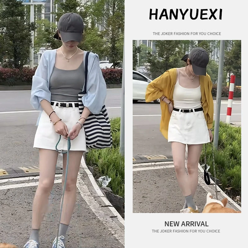 夏季时尚一整套女装2025新款洋气百搭吊带连帽防晒衬衫裤裙三件套