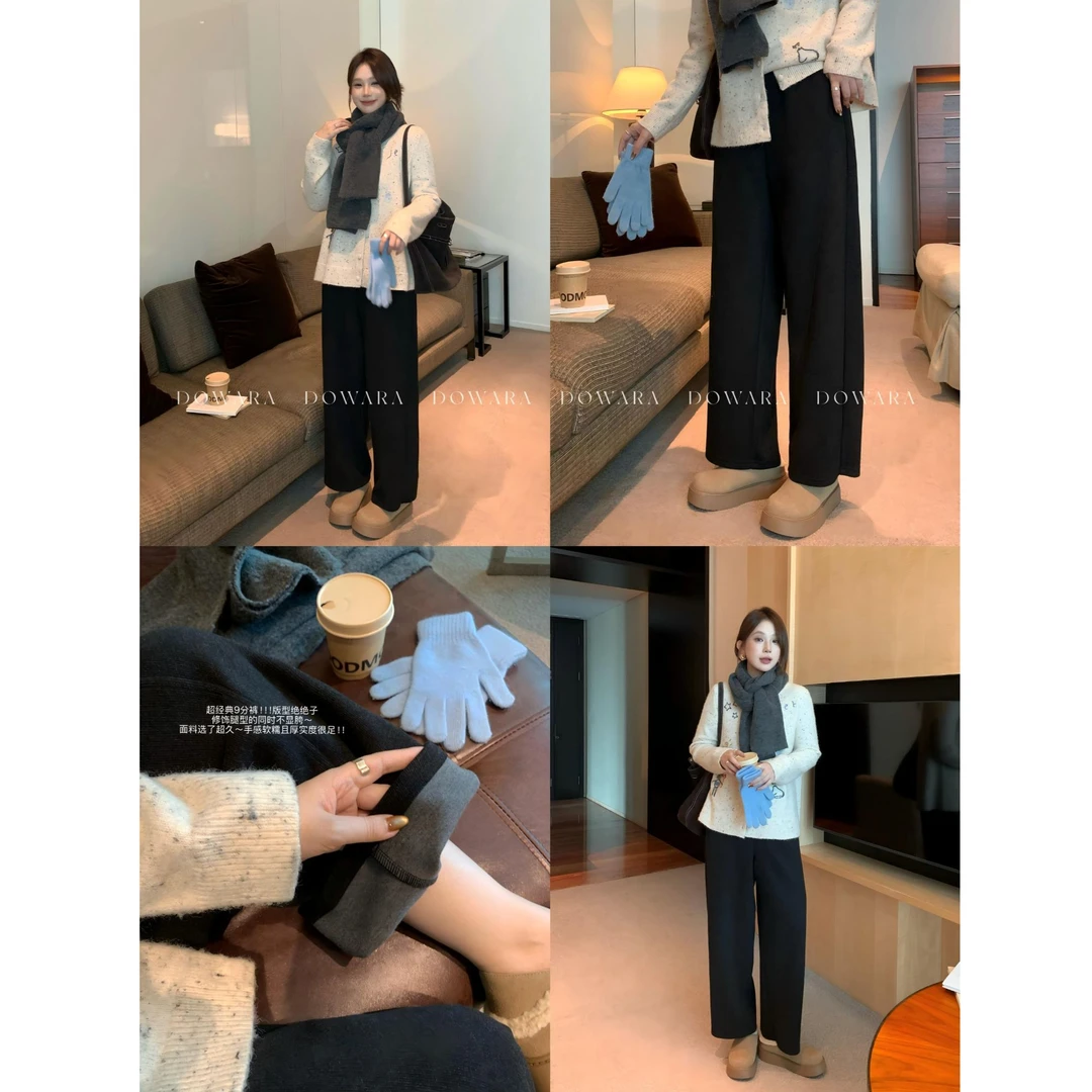 现货大婉酱微胖定制【墨色流影】冬季绵羊毛百搭9分裤休闲裤子2527D