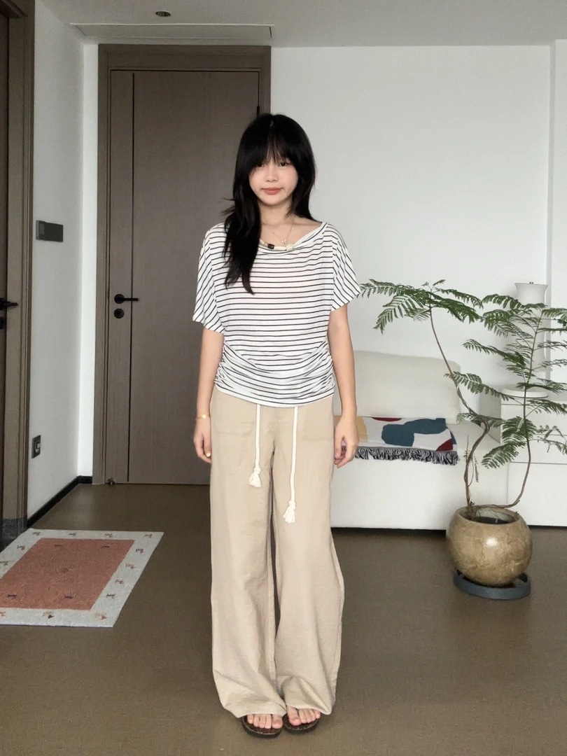 ‘帆船’JYZSEASON 肌理感修身直筒松弛感夏季轻薄麻绳休闲裤裤子