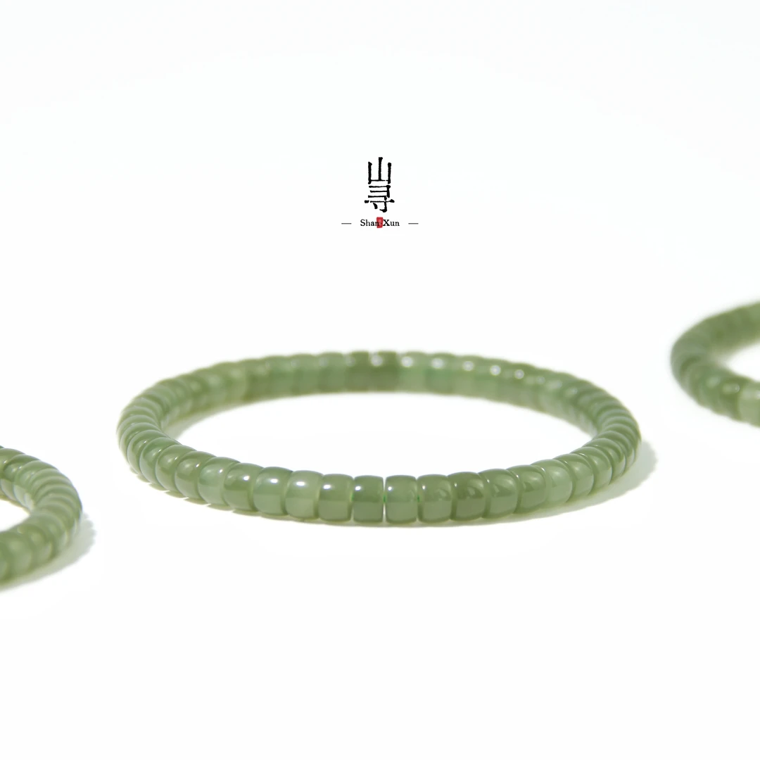 天然和田玉冰晴水湖水绿极致归圆精工药片手串6mm（多样性发其一）
