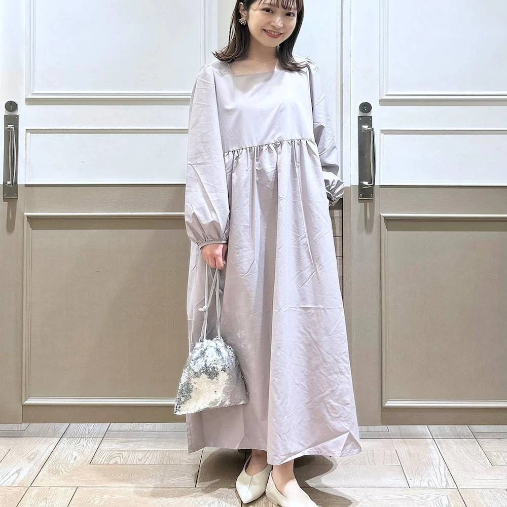 日单 u领 日系高腰连衣裙 长裙3E