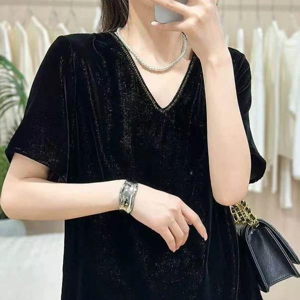 真丝丝绒休闲风通勤千金风静奢风时尚套头小衫百搭