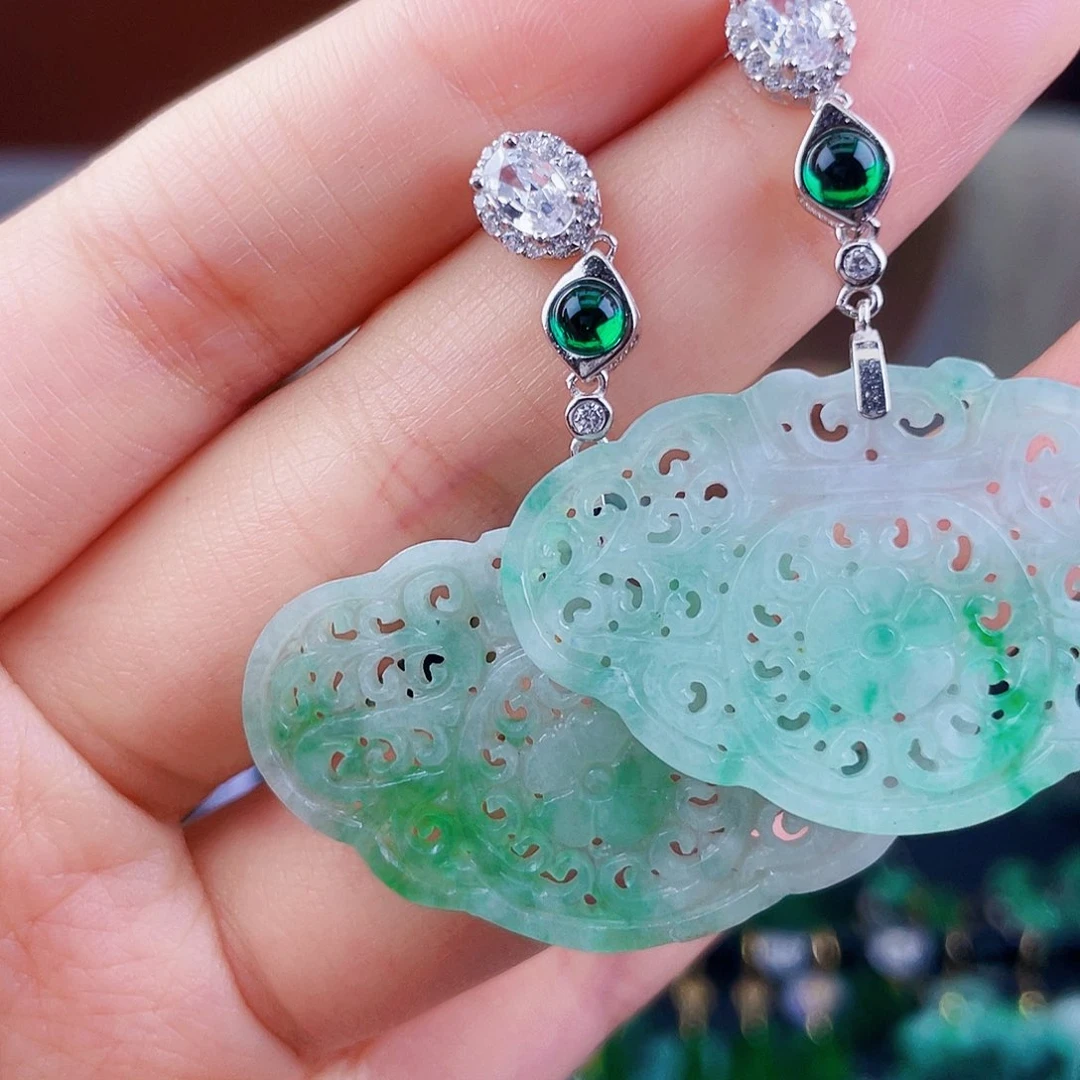 翡翠银S925镶嵌耳饰饰品