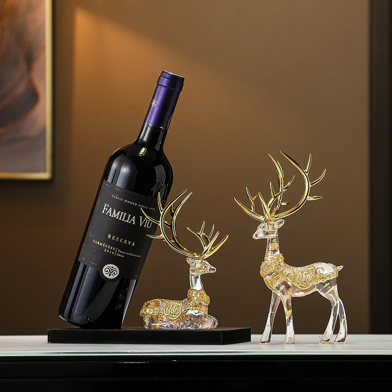 皇博招财鹿红酒架摆件轻奢高档家居客厅电视柜酒柜红酒托装饰品
