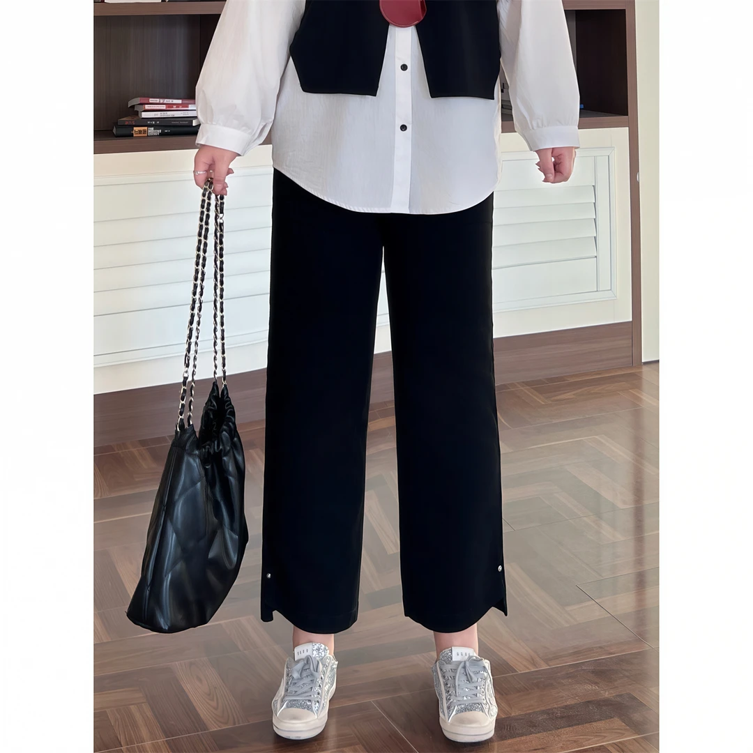 花契"桃桃画报"大码女装秋季显瘦200斤胖mm开衩高腰牛仔裤15605-F