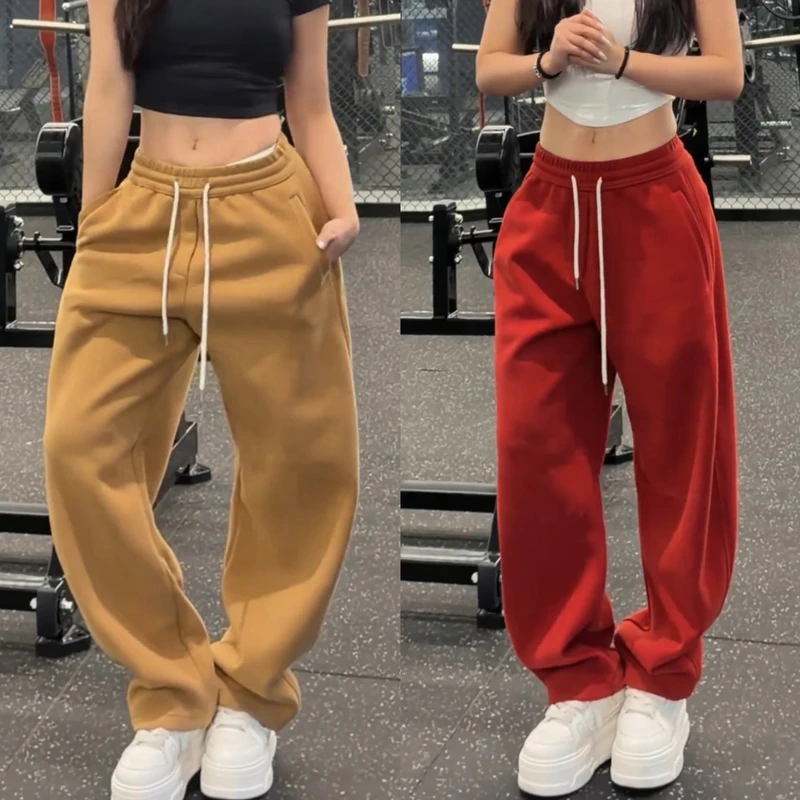 冬季新款刺绣纯色加绒休闲裤男高级感保暖裤宽松运动弯卫裤