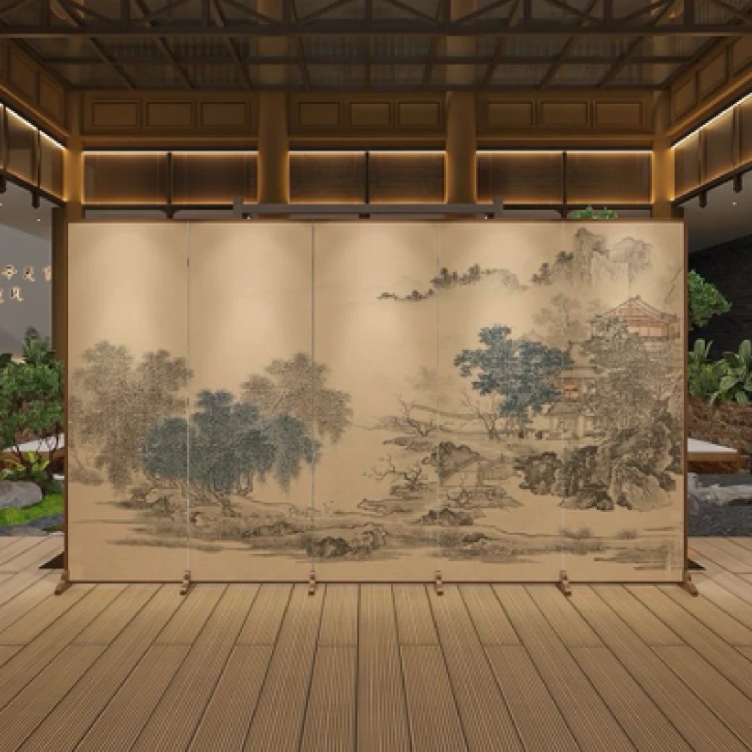 隔断屏风酒店办公室折叠移动客厅入户家用遮挡复古山水新款背景