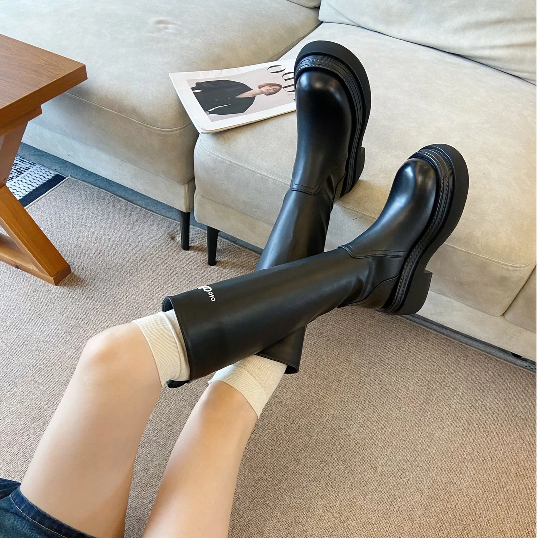 2025新款粗跟厚底长筒靴女不过膝骑士靴小个子瘦瘦靴显高增高长靴