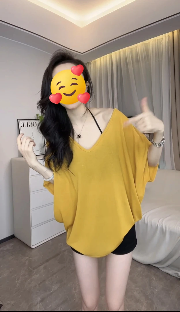 【6-8运补】辣妹蝙蝠袖T恤夏季罩衫慵懒风宽松上衣+白色圆领