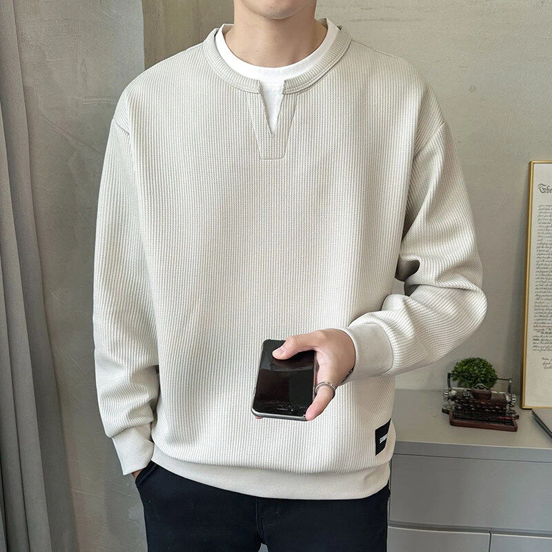 设计感假两件男士卫衣无帽长袖t恤春秋季潮牌休闲百搭男款上衣服