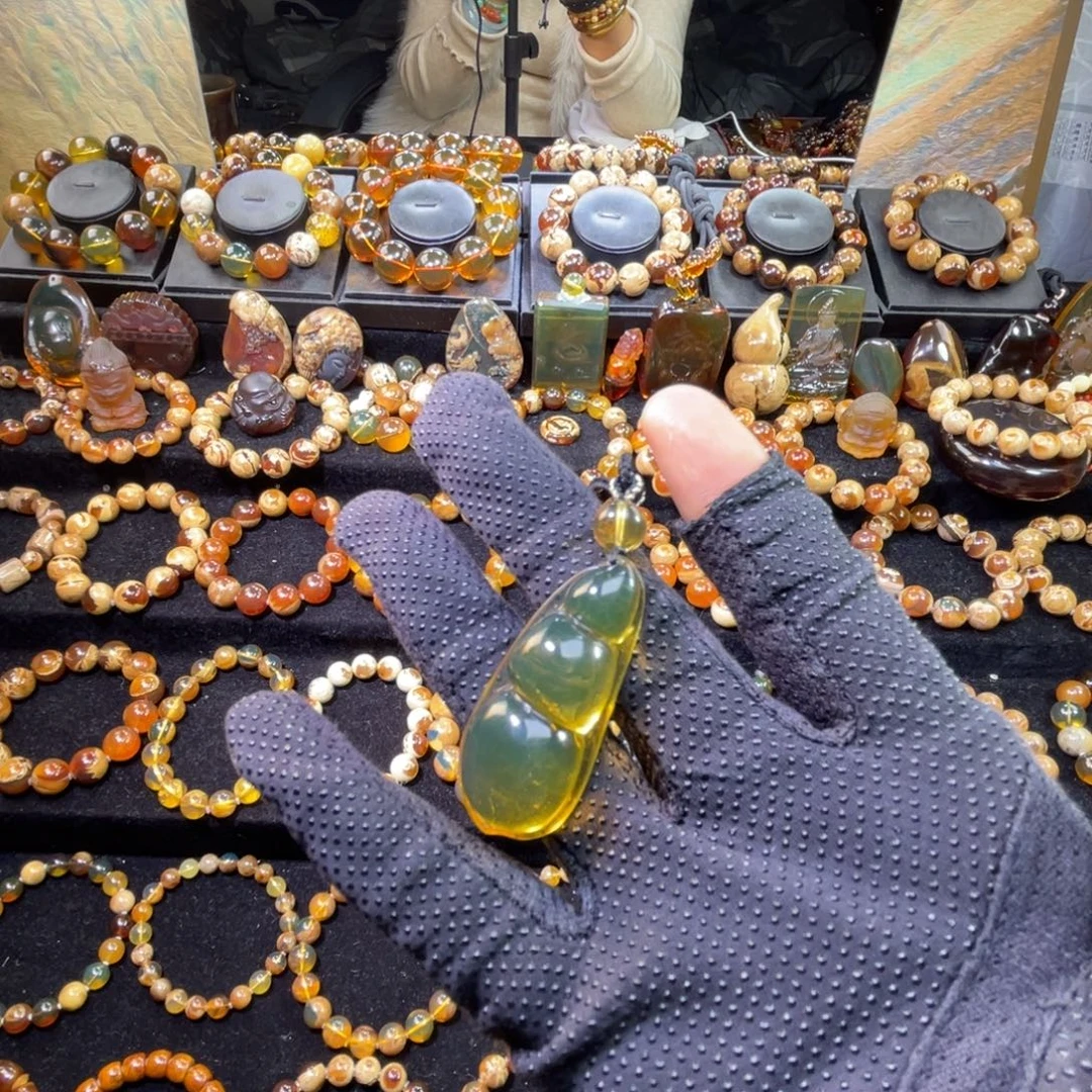 琥珀未镶嵌手链福豆